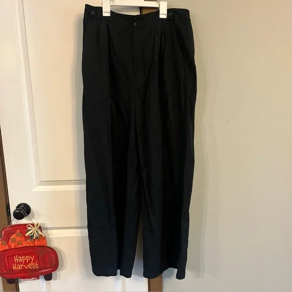 Madewell The Harlow High Rise Wide-Leg Linen-Blend Trouser Pant in True Black - Picture 7 of 9
